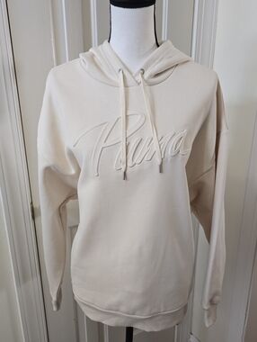PUMA SIGNATURE BRAND WOMEN'S OFF-WHITE PULLOVER HOODIE SIZE LARGE
